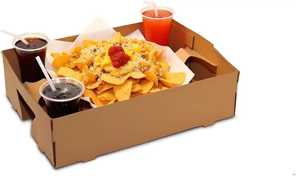 FC Meyer Classic J-Tray Concession Food & Drink Carrier, Disposable Brown Cardboard Tray, Recycled Materials, Eco-Friendly, Versatile Packaging, 10.125″ x 5.875″ x 2.5″, 25 Pack