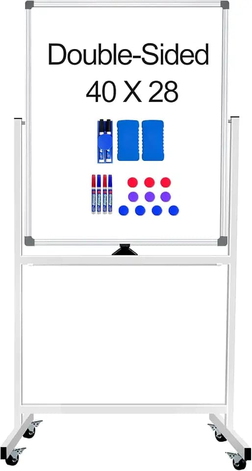 Double-Sided White Board with Stand, 40 X 28 Inch Dry Erase Board