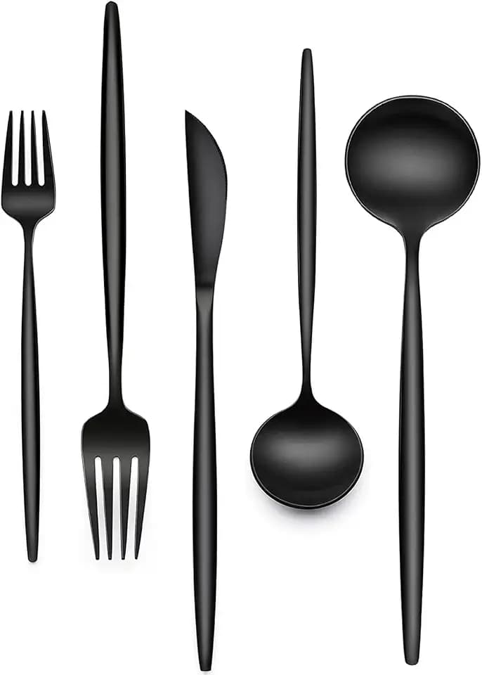 60-Piece 12 Setting Black Silverware, Food-Grade Stainless Steel Flatware Cutlery Set for Home, Office, Restaurant, Hotel