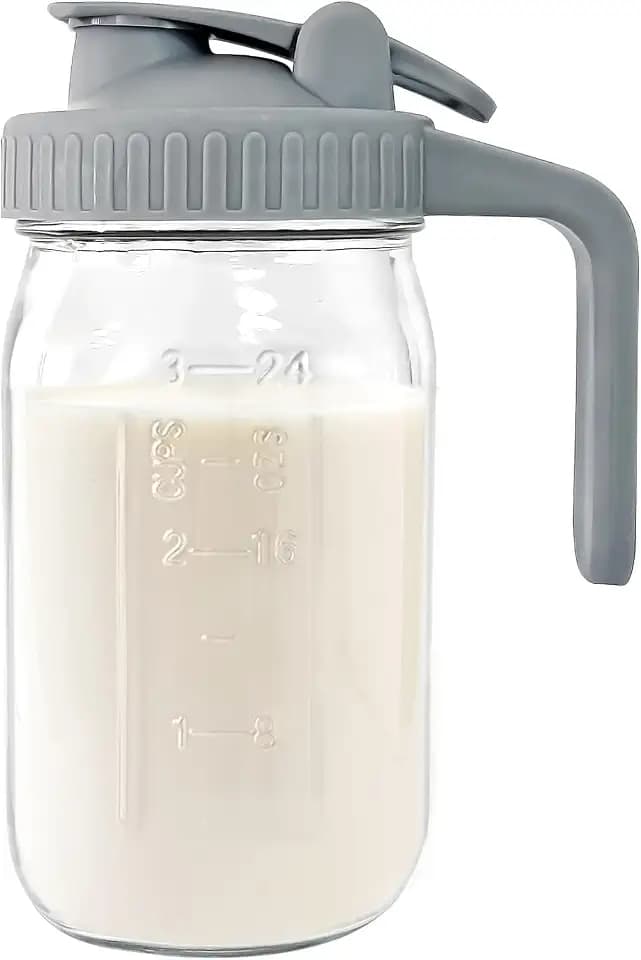 JunVpic Breast Milk Pitcher, 32 oz Wide Mouth Glass Mason Jar with Lid