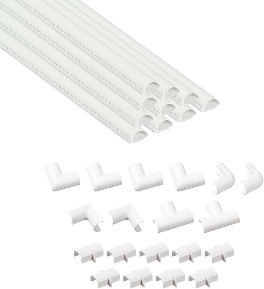 D-Line 20x10mm Kabelkanal 4 m Multipack, halbrundes Profil, Selbstklebende Kabelabdeckung, überstreichbar, Kabelmanagement – 10 x 20mm (B) x 10mm (H) x 40cm Länge und Zubehör – Weiß