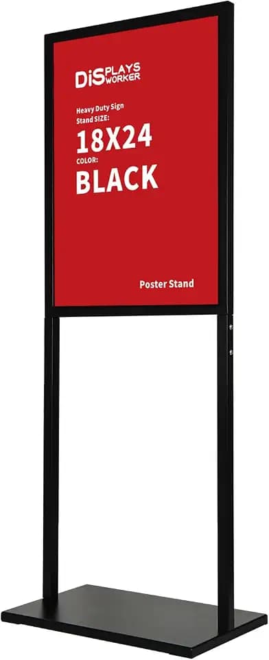 DISPLAYSWORKER Sign holder floor stand, heavy Duty Pedestal poster banner stand for display,18×24 inch slide-in double sided poster sign holder floor standing for board Display (Black, 18×24)