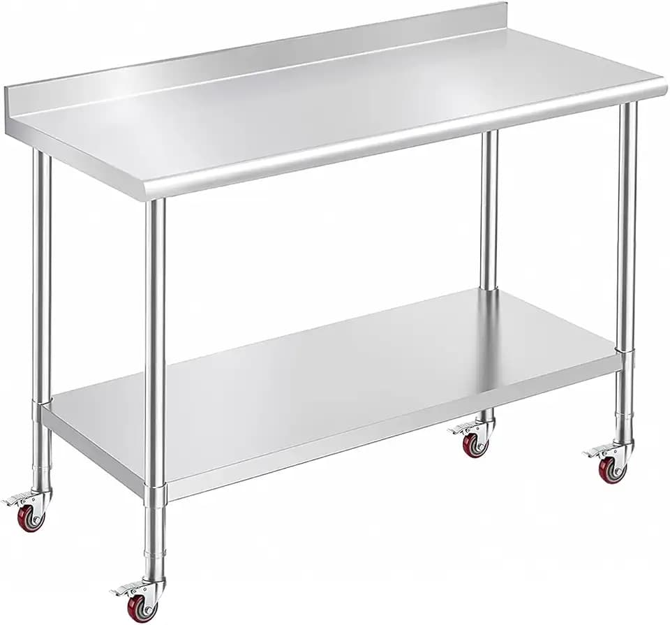 OSTBA Stainless Steel Prep Table 30 x 48 Inches with Backsplash and Casters