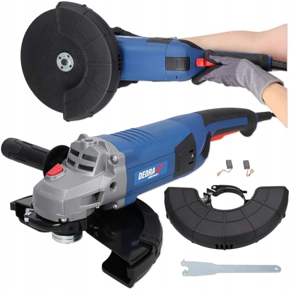 DEDRA Winkelschleifer DED7937 mit Sanftanlaufsystem Ø 230mm, stark 2100W, hohe Geschwindigkeit 6500 RPM/min, softgrip, gewicht 5,1kg, zusätzlicher Griff enthalten, Universelle M14-Gewinde