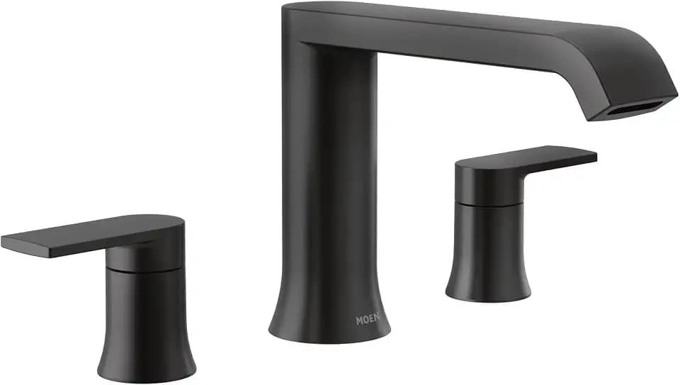 Moen Genta LX Two-Handle Deck Mounted Roman Tub Faucet, Widespread Modern Bathtub Set for Soaking Tub, Valve Required, Matte Black, T908BL