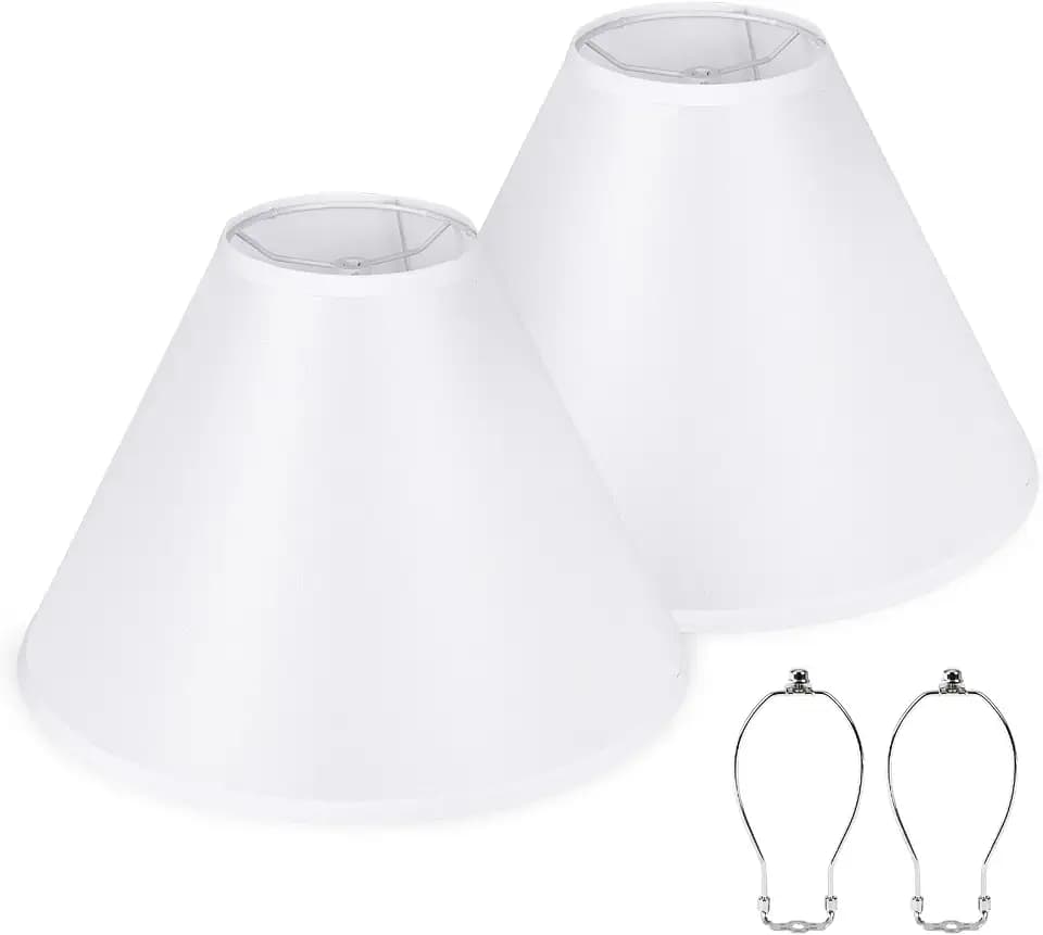16-Inch White Linen Lamp Shades, Set of 2, Spider Fitter, Assembly Required