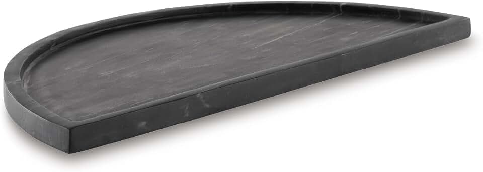 Signature Design by Ashley Cortsen Casual Food-Safe Semicircular Marble Tray, Black