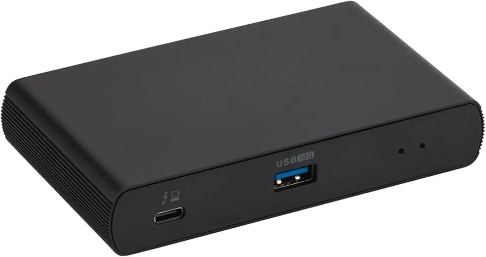 Amazon Basics Thunderbolt 4/USB 4-Dockingstation, 3 x Downstream TBT4 (Dual-Display), 1 x USB A 3.1, EU, Schwarz, 12,16 x 7,21 x 2,16 cm