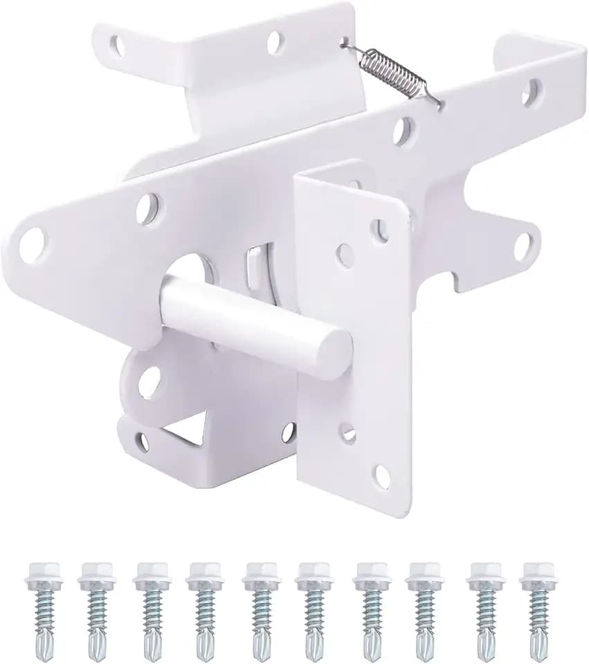 Heavy Duty Gate Latch, Post Mount Automatic Self-Closing Door Latch,for Wooden/Vinyl Fence, Pool,Garden Outdoor, W/Mounting Screws (White)