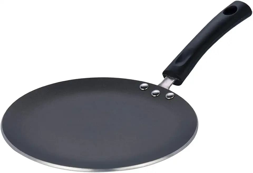 Vinod 10.5 Inch Diameter Non-Stick Roti Tawa, Aluminum, Triple Riveted Handles, PFOA Free, Easy Clean, Metal Spatula Friendly