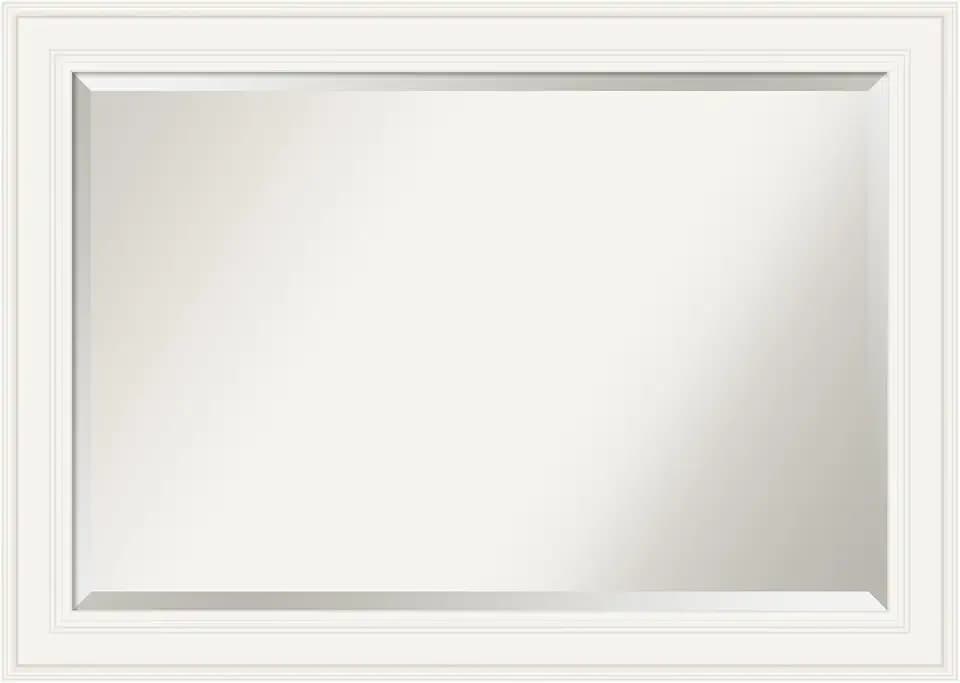 Amanti Art White Wall Mirror 30x42 Ridge White Rectangle Bathroom Mirror for Wall Decor Living Room, Large Traditional Frame, Hangs Horizonally and Vertically, Bathroom Decor, Beveled Edge