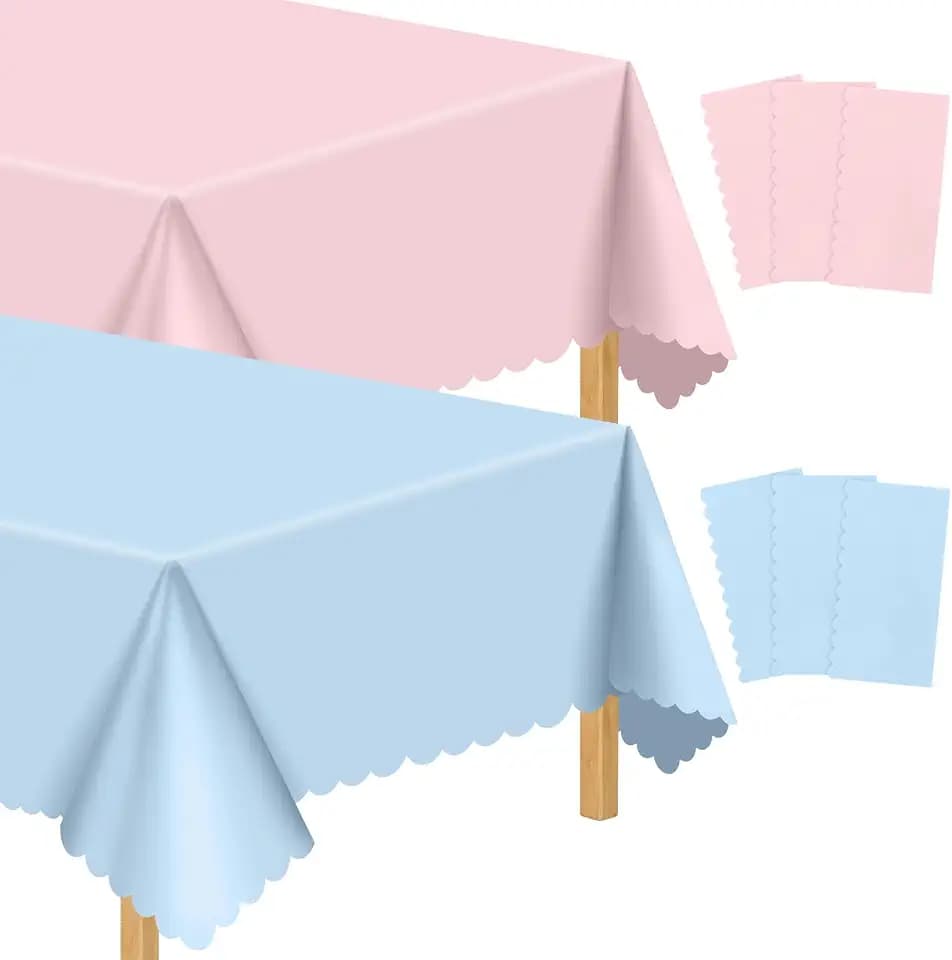 NatNarr 6 Pcs Gender Reveal Plastic Tablecloths, Pink Blue Table Cover