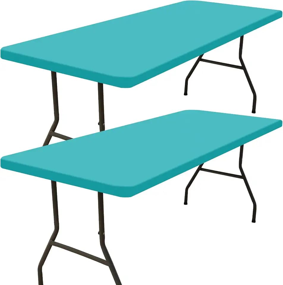 Smiry 2 Pack Rectangle Picnic Table Cloth, Waterproof Elastic Fitted Tablecloths, Washable Polyester Rectangular Patio Table Cover for Camping, Indoor and Outdoor (Turquoise, 30"x72")