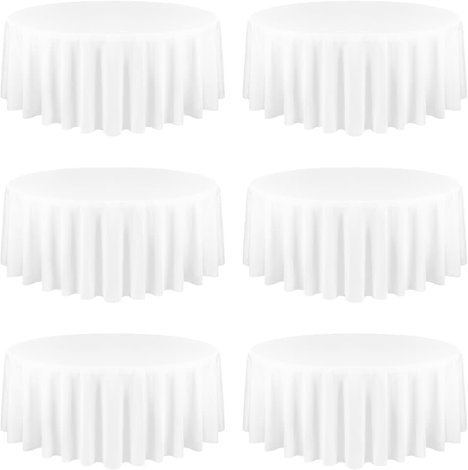 YMHPRIDE 6 Pack Round Tablecloth White Table Cloths 132 Inch Polyester Round Table Cloth,White TableClothes Round 132 inch Washable Fabric Table Covers for Wedding,Party,Dining,Banquet