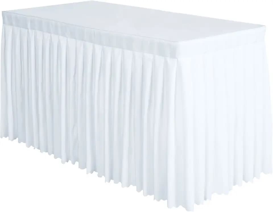 Surmente 14ft White Table Skirt for 6-8 Foot Rectangle Tables