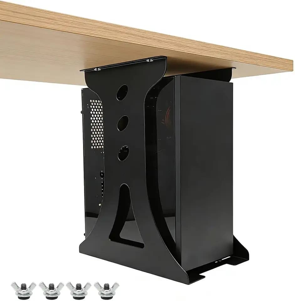 PC Halterung unter Schreibtisch, Maximale Breite bis zu 230 mm, bis 30 kg, PC Untertisch Halterung mit Schutzpolster, Hervorragende Luftzirkulation, Halterung für Meisten Computergehäuse (Schwarz)
