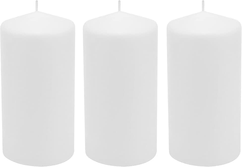 Stonebriar 3 Pack Tall 3 x 6 Inch 65 Hour Long Burning Unscented White Wax Pillar Candles
