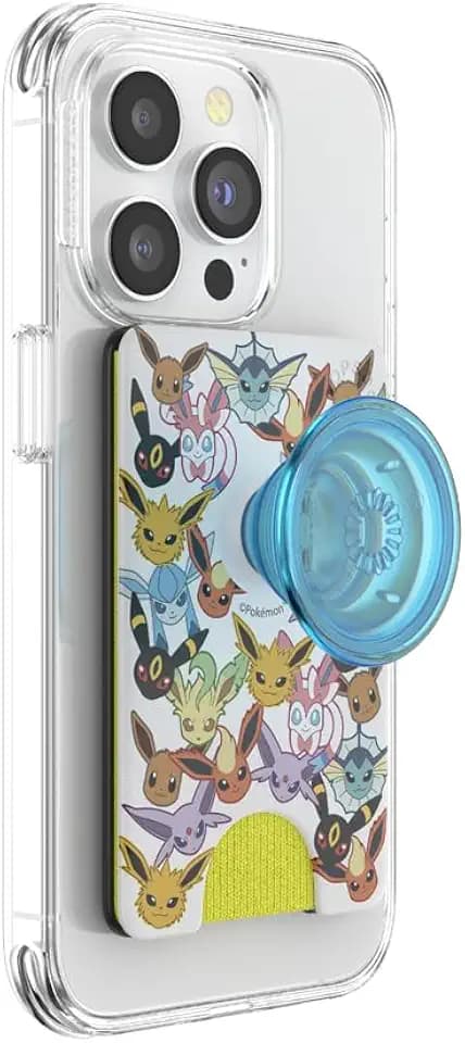PopSockets Telefon-Geldbörse mit erweitertem Griff und Adapterring für MagSafe, Telefonkartenhalter, kabellos aufladbar, Geldbörse kompatibel mit MagSafe - Eevee Evolution Faces