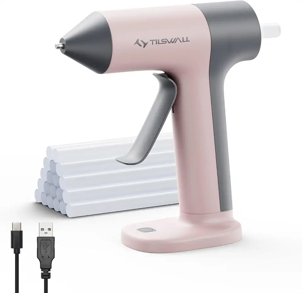 Tilswall Cordless Hot Glue Gun W106 with 30s Fast Preheating Pink
