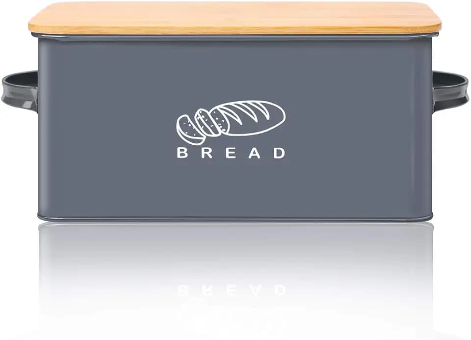 Bread Box, Bread Box for Kitchen Countertop, GA Homefavor Bread Bin, Bread Holder with Bamboo Lid, 11.56"6.7"5.5", Grey