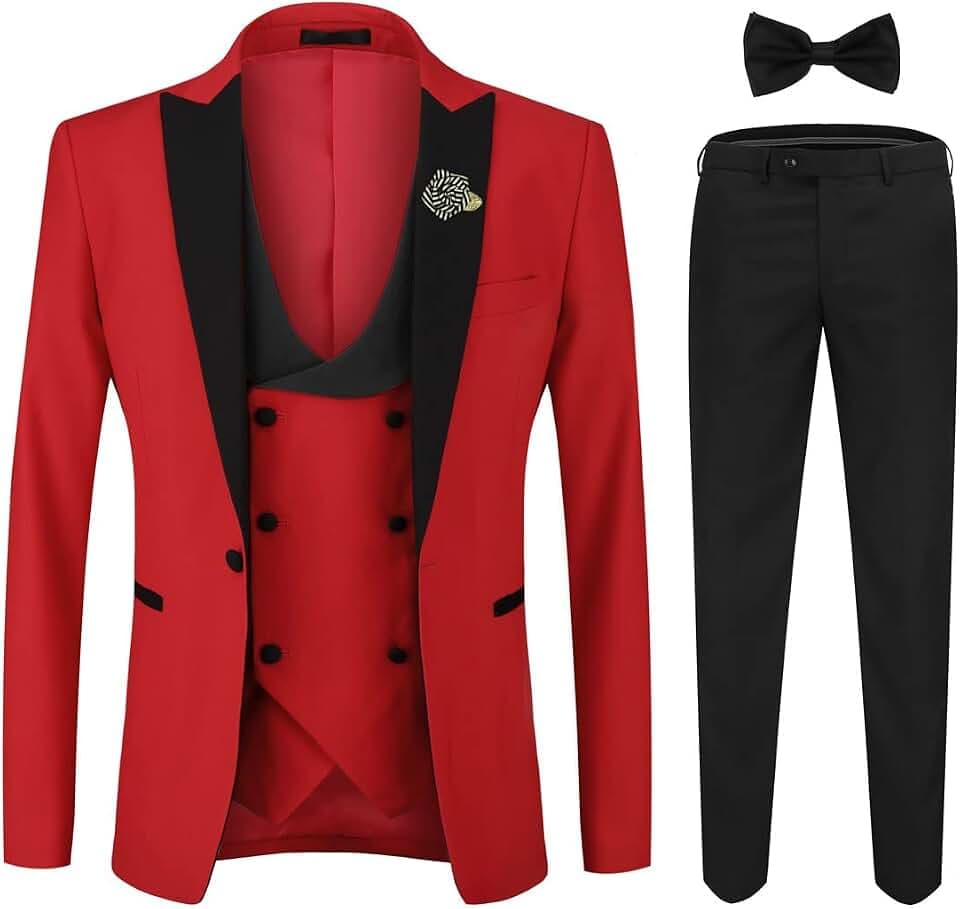 YFFUSHI Men's 3 Piece Suit Slim Fit One Button Prom Suits Set