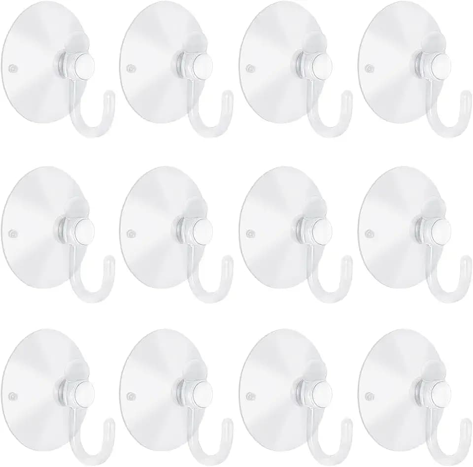 200 Pieces Small Suction Cups with Hooks 1.2 inch Clear Plastic Sucker Hooks for Glass Window Wall Festivals Parties Theme Carnival Decoration Door Bathroom Kitchen