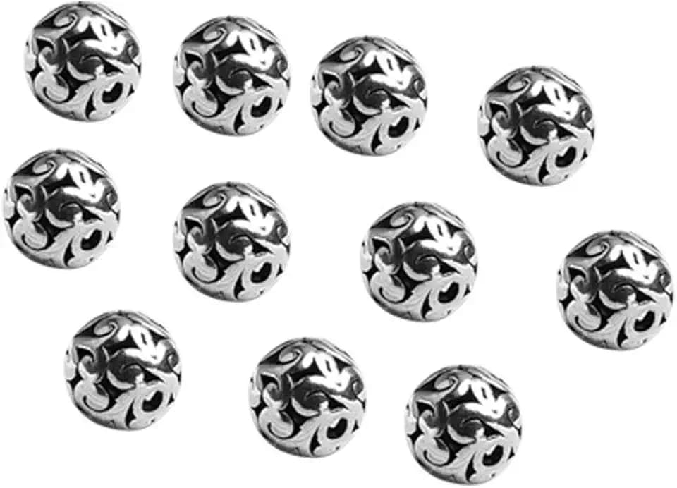 Wixine 20Pcs 12mm Tibetan Silver Carved Patterned Hollow Connector Round Spacer Charm Beads