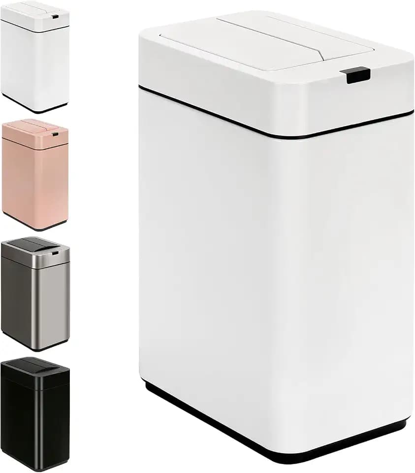 SYNCVIBE Slim Bathroom Trash Can, 2.6 Gallon, Butterfly Sensor Lid, White