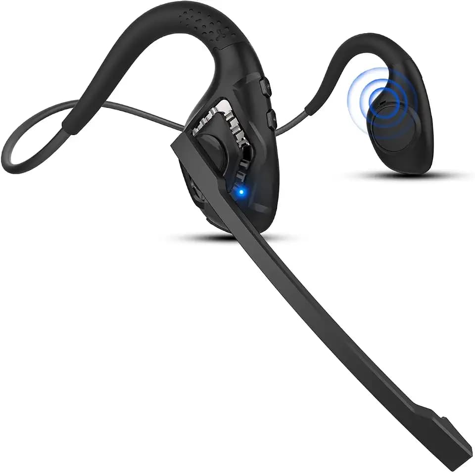 iDIGMALL Bluetooth 5.2 Headset mit CVC8.0 Noise Cancel Mic Boom, Open Ear Air Conduction Wireless Stereo Kopfhörer, All Day Comfortable Fit for Office Riding Driving Running Student Learning