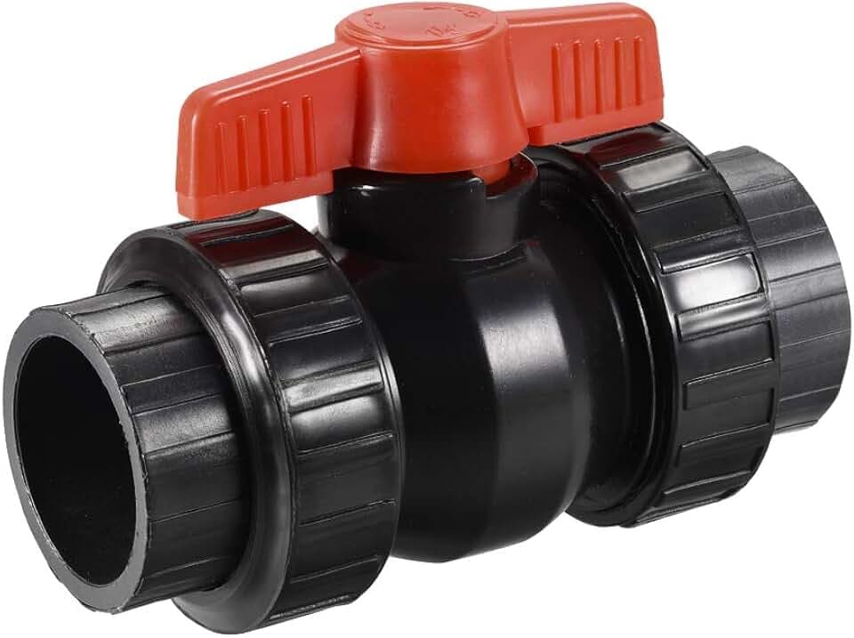uxcell Ball Valve, 1-1/2" Slip PE Socket End True Union Valve T-Handle Water Shut-Off Valve for Irrigation and Water Treatment Black Red