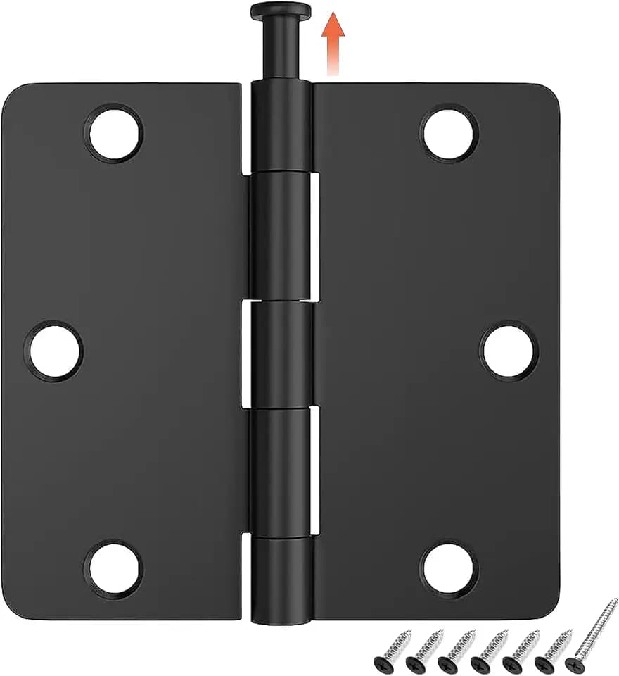 HOSOM 6 Pack Matte Black Door Hinges 3.5 Inch Rounded Interior Door Hinge with 1/4" Radius Corners,Flat Iron Residential 3 ½"x 3 ½" Door Hardware,Fit Bedroom,Standard Door