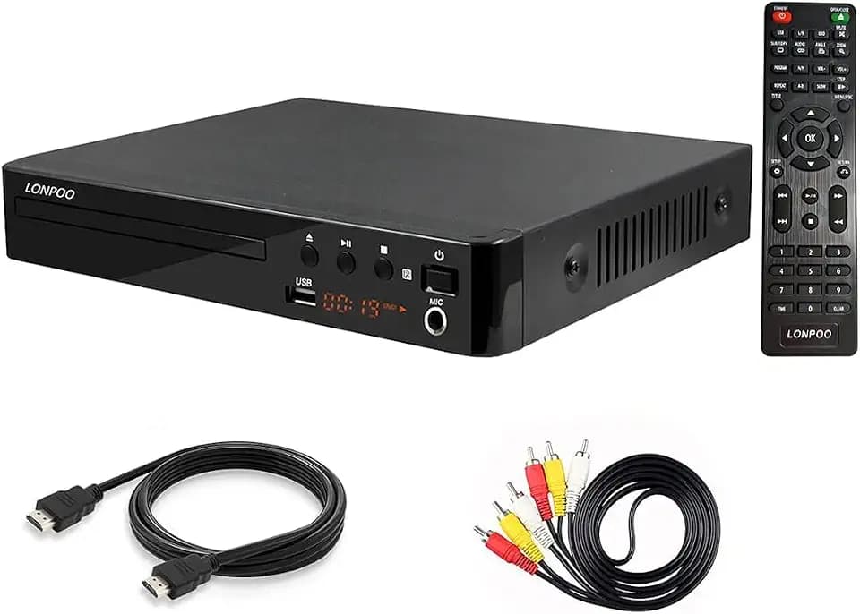 LONPOO Codefree DVD Player für Fernseher, 1080P HD mit HDMI Cinch