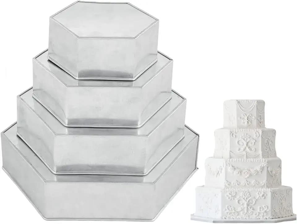 4 Tier Hexagon Baking Pan Set Multilayer Birthday/Wedding Anniversary Cake Tins/Cake Pans/Cake Molds 6".8".10".12" - All 3" Deep