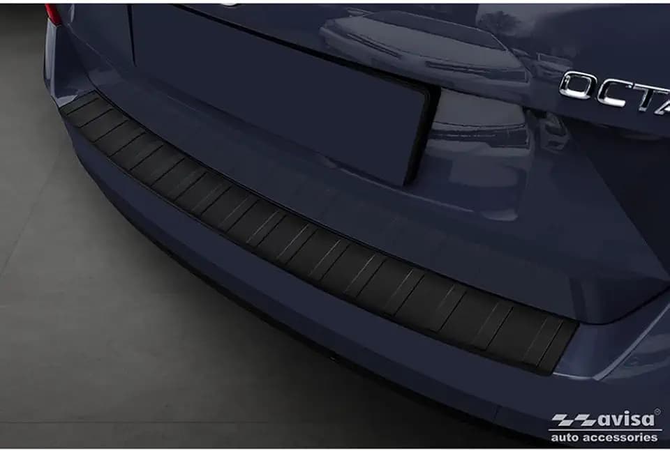 Avisa Matt-Schwarz Edelstahl Heckstoßstangenschutz kompatibel mit Skoda Octavia III Combi (5E5) Facelift 2017-2020 'Ribs', Mattschwarz
