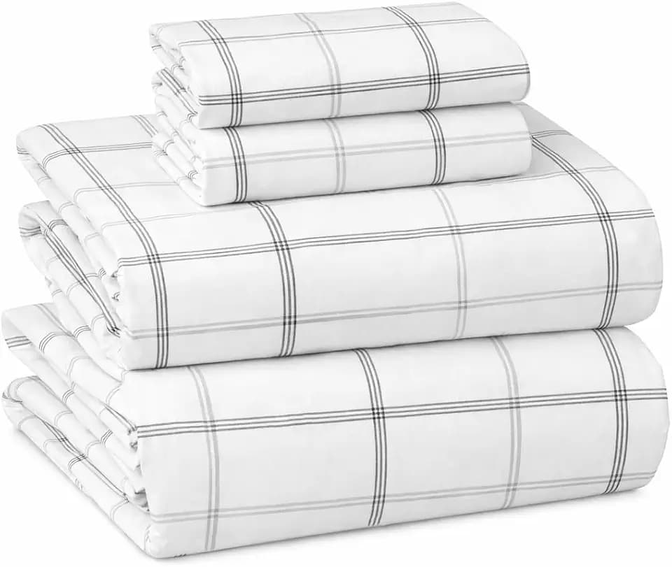 Briarwood Home® Printed Flannel Sheet Set, 100% Natural Cotton, Soft, Warm & Deep Pocket, Advanced Nano-Tech Making it Resistance to Pilling; Brushed 6 Times for Softness (Classic Plaid, Queen)
