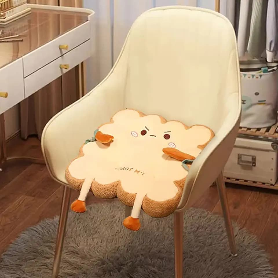 Toast Seat Cushion Bread Pillow with Aggrieved Expression, Kawaii Food Chair Pads for Office Dorm Bedroom,Pillow Cushion Gift for Birthday, Christmas (Square)