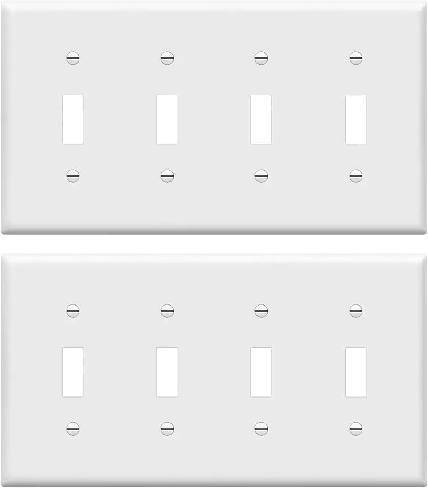 ENERLITES Quad Light Switch Wall Plate, Standard Size 4-Gang 4.50" x 8.19", Unbreakable Polycarbonate Thermoplastic, 8814-W-2-PCS, White, 2 Pack