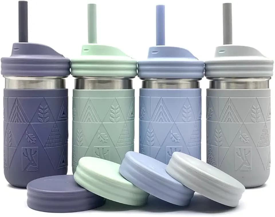 Elk and Friends Kids 14oz Stainless Steel Mason Jars + Sleeves + Lids | 4pk