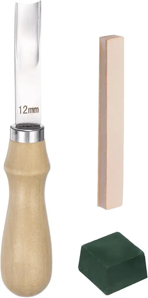HARFINGTON 3pcs Leather Edge Beveler 12mm Wide Mouth Leather Edge Skiving Tool with 2 Side Whetstone Polishing Compound for Leather Working Tools Skiver DIY Leathercraft Cutting