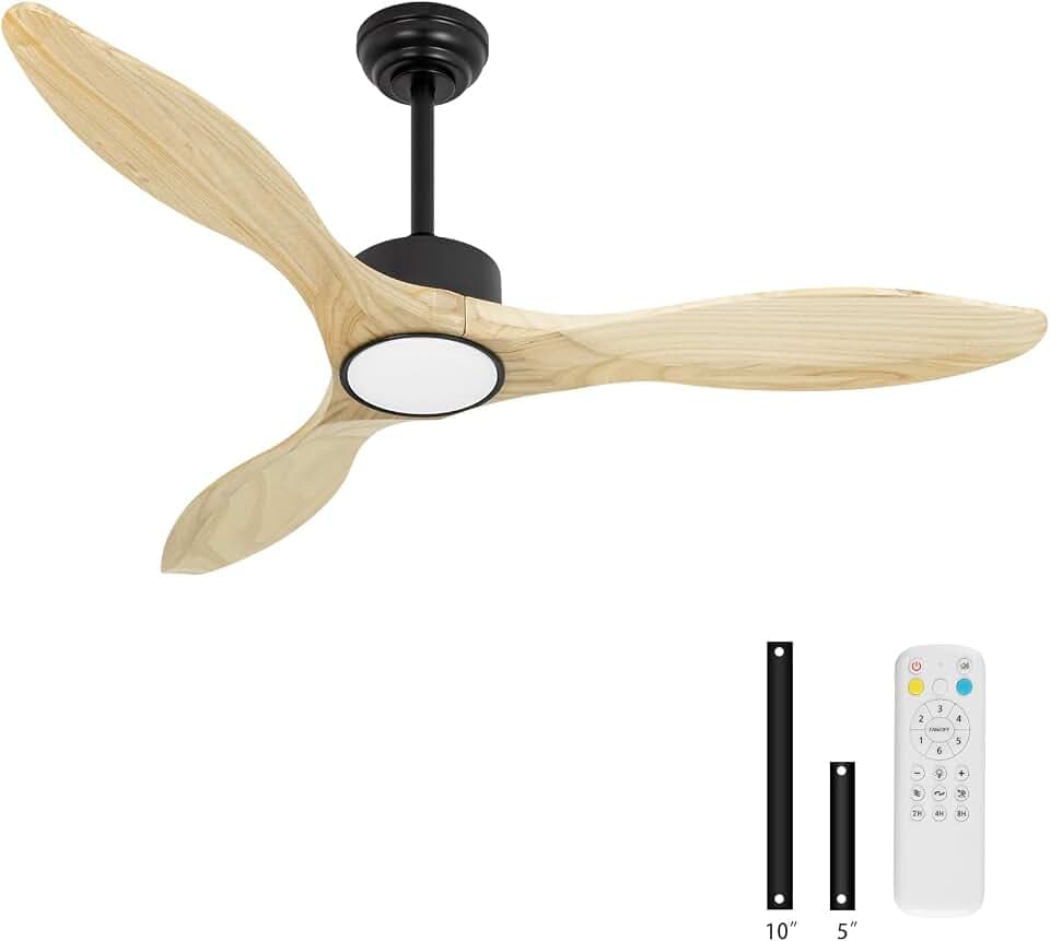 52'' Ceiling fan with light and remote - Solid Wood (Natural wood ceiling fan - pointed)