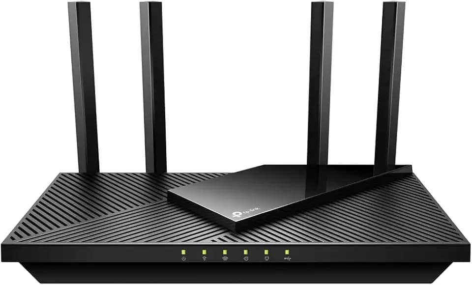 TP-Link Archer AX55 Wi-Fi 6 WLAN Router, 2402 Mbit/s 5 GHz, 574 Mbit/s 2,4 GHz, 4 × Gigabit LAN-Ports, 1 × USB 3.0 Port, unterstützt Keine DSL-Funktion