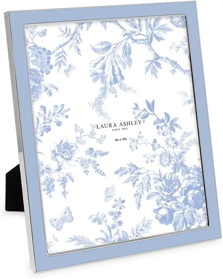 Laura Ashley 8x10 Cashmere Blue Enamel Picture Frame, Silver Edge w/Easel
