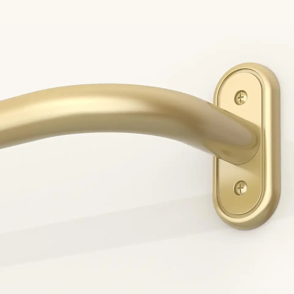Wrap Around Curtain Rods Gold, Blackout Heavy Duty Curtain Pole for Windows 28 to 46 Inch, 1" Decorative Room Darkening Curved Modern Drapery Rod (Gold/Unique Design/All Metal)