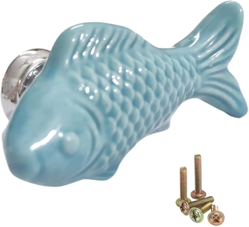 10 Pack Blue Goldfish Cabinet Pulls Vintage Cabinet Knob Handle Drawer Pull Animal Dresser Knob Cupboard Pulls