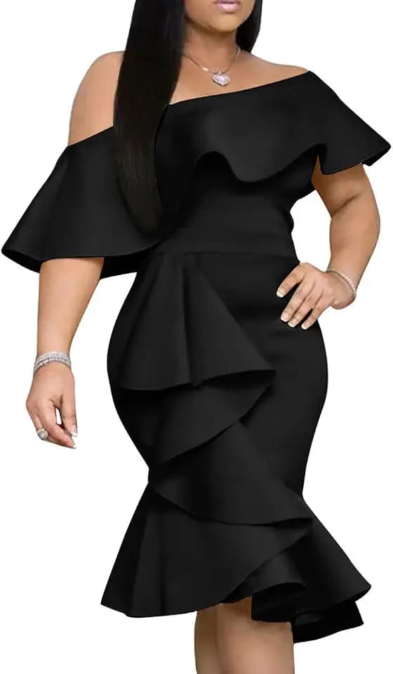 GOBLES Women's Off The Shoulder Bodycon Midi Cocktail Dress