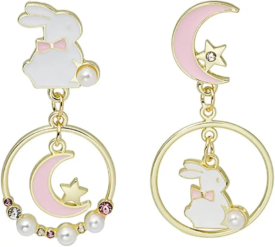 Asymmetric Rabbit Moon Star Dangle Drop Earrings for Women Party Jewelry