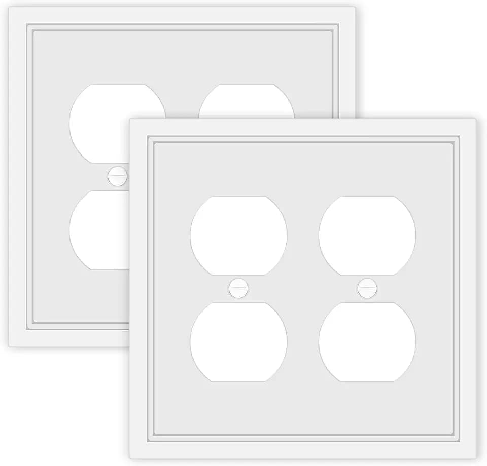 White Classic Decorative Double Outlet Cover Wall Plate - 2 Pack