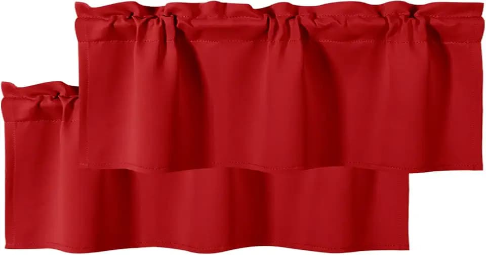 DWCN Red Rod Pocket Valances for Windows 42 x 12 Inch, 2 Panels