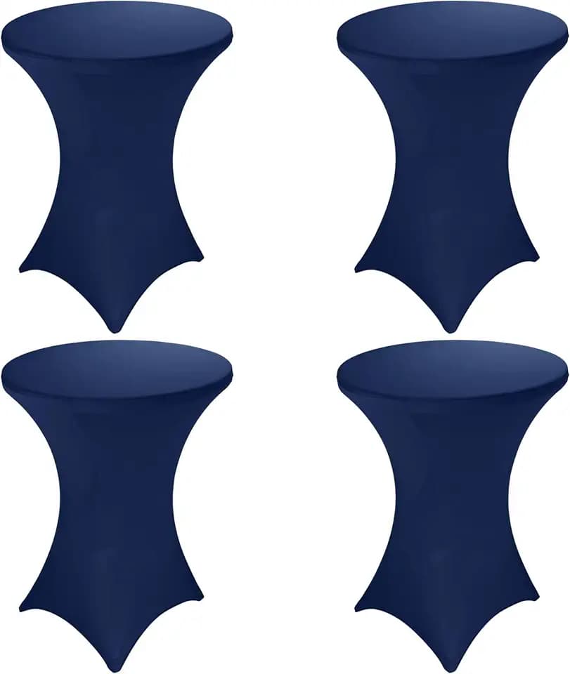 Fivenl 4 Pack 32x43 Inch Cocktail Table Cover Spandex Stretch Square Corners Tablecloth, Navy Blue Cocktail Fitted High Top Table Cloth for Bar, Weddings, Birthday, Banquet, Party (Navy Blue)