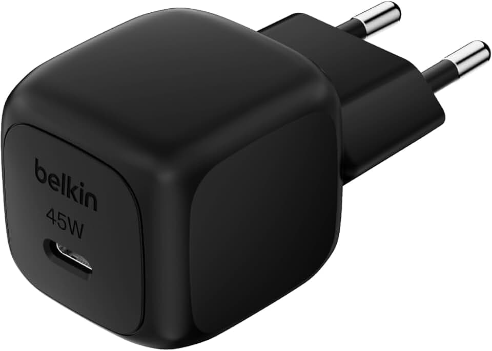 Belkin kompaktes USB-C Ladegerät 45W, USB-C Power Delivery zum Schnellladen für Apple iPhone 17, iPhone 16, iPhone 15-Serie, Samsung Galaxy, Google Pixel, iPad, AirPods usw. – Schwarz